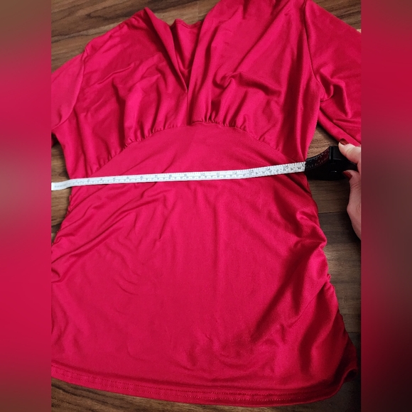 Soft Ruched Red V-Neck Women's Top - Picture 7 of 9
